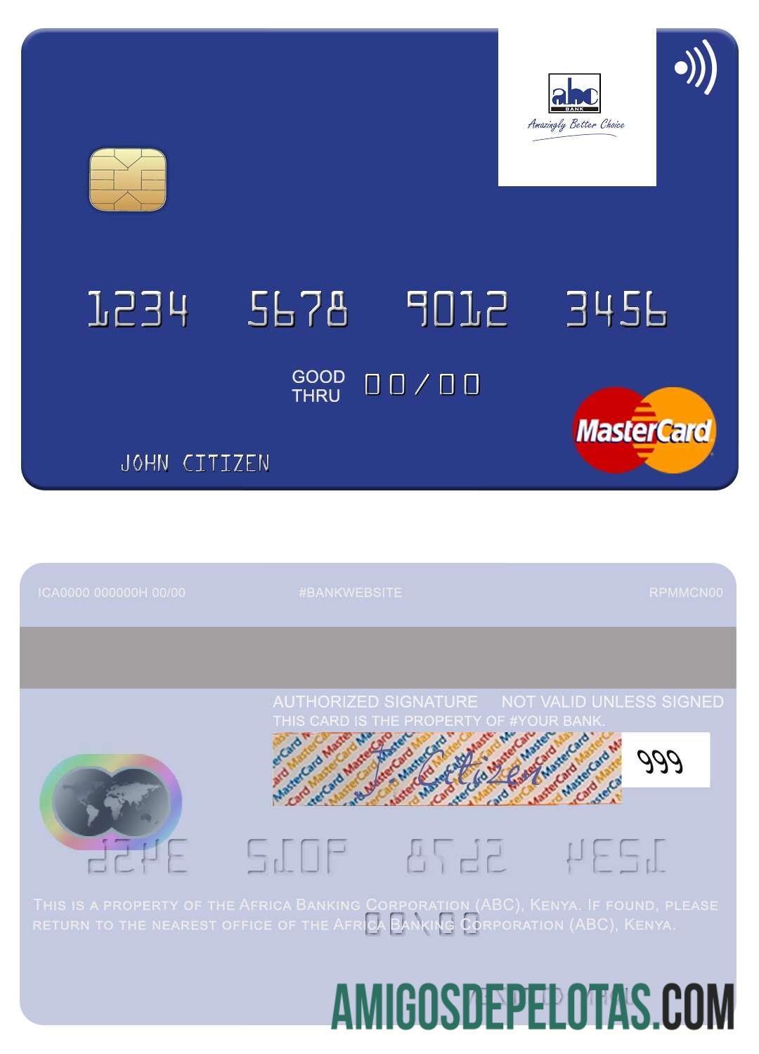 Africa Banking Corporation (ABC) Quênia Mastercard modelo